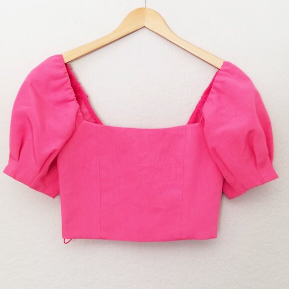 Alice + Olivia Joslyn Puff Sleeve Cropped Top in Wild Pink Size 4 Barbie $295 - Picture 6 of 16